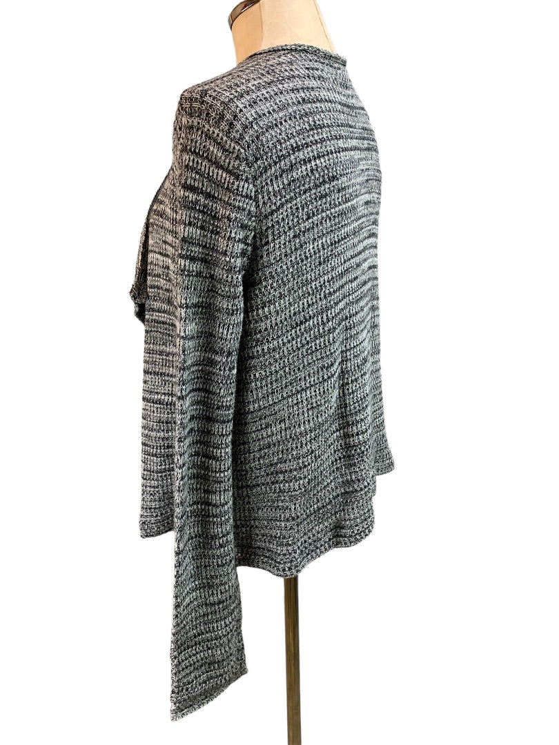 Medium eight eight eight Women's Gray Blue Marled Knit Open Cardigan Drape Front