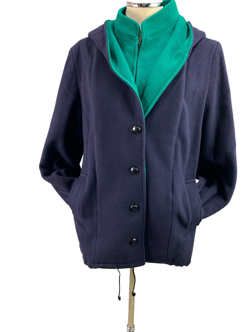 11/12 International Scene Women's Wool Blend Navy and Green Winter Coat Vintage 1980s