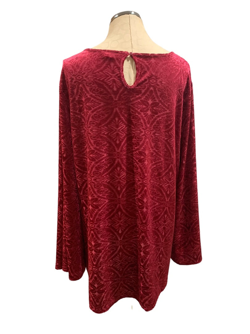 18/20W Cato Woman Textured Velour Raspberry Red Blouse Bell Flared Sleeve Stretch