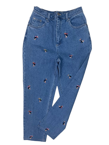 Size 10 Quacker Factory Women's Embroidered Penguin Mom Jeans