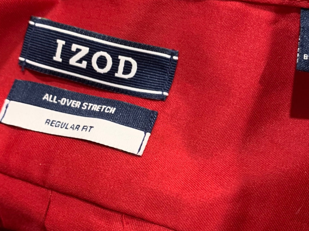 Large 16-16.5 (34/35) Izod Men's Red Button Down Dress Shirt Regular Fit All-Over Stretch