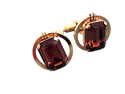 Rare Vintage Destino Amber Glass Cufflinks 12k Gold Filled measures 6/8" diameter