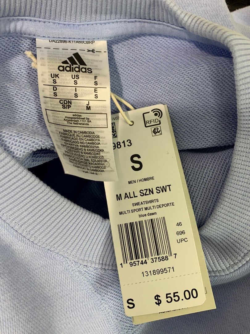 Small Adidas Men's Light Blue New French Terry Sweatshirt IC9813