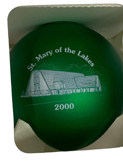 St. Mary of the Lakes 2000 Holiday Ornament Green Glass Ball