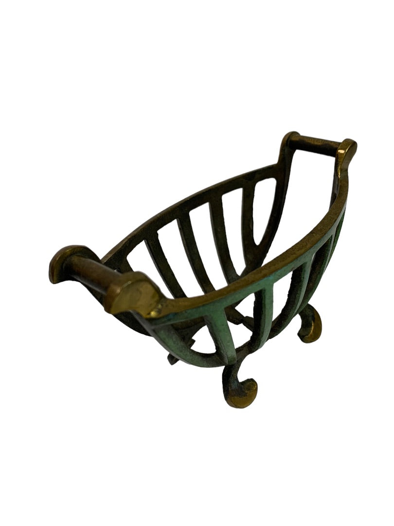 Small Metal Basket Made in Israel 4.5"l x 2.5"h Green Paint Brass