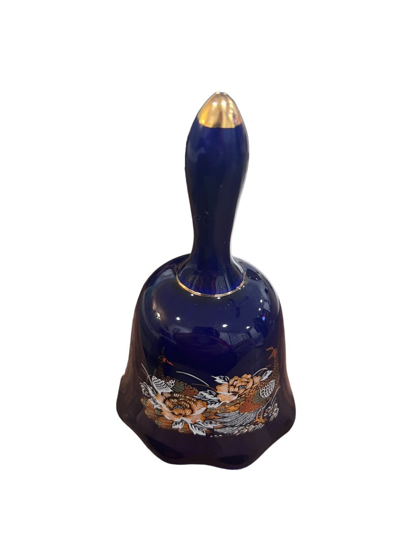 Blue Pheasant and Foliage Porcelain Bell Metallic Art