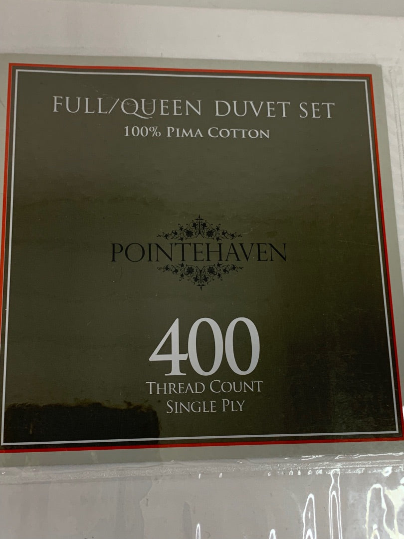 Pointhaven Full Queen Size New Pima Cotton 400 Thread Count White Duvet and 2 Sham Set