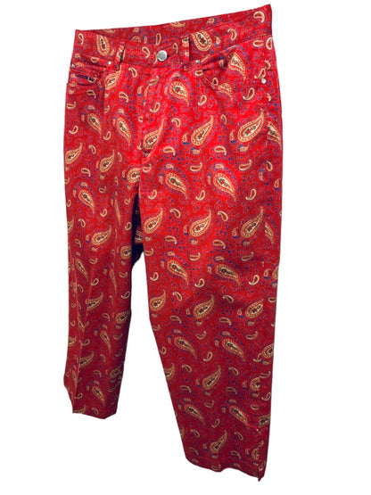 Size 8 Lauren Jeans Co. Women's Red Paisley Print Capri Pants Stretch Cotton