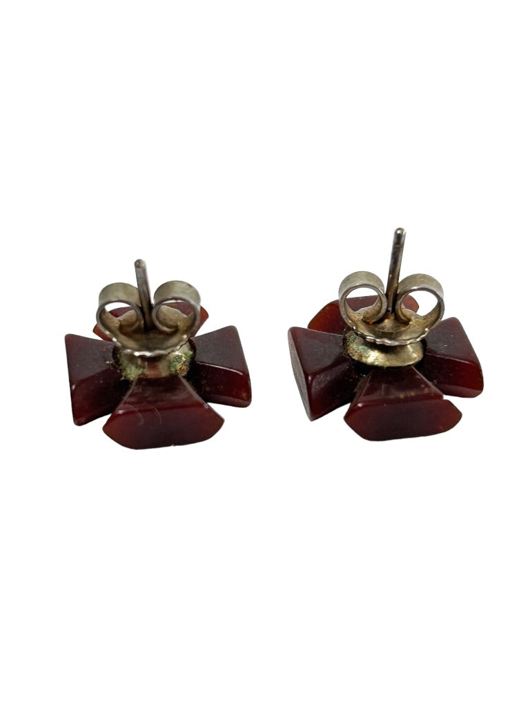 Vintage Small Brown Acrylic Cross Earrings Post Pierced .5"