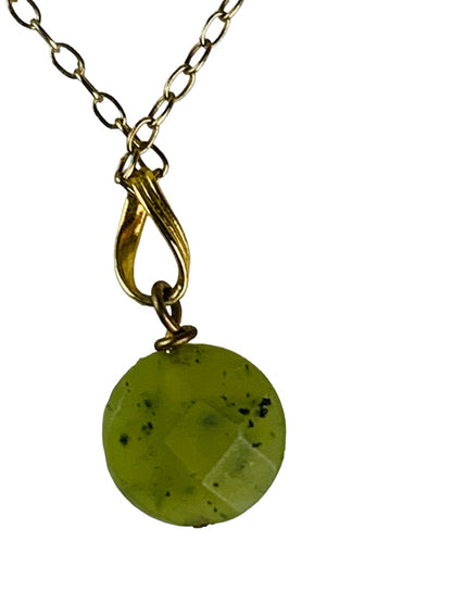 Delicate Goldtone 18" Necklace Green Faceted Removable Stone Pendant