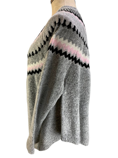 Small Cliche Pink Gray Women's Pullover Loose Fit Sweater Silver Threads