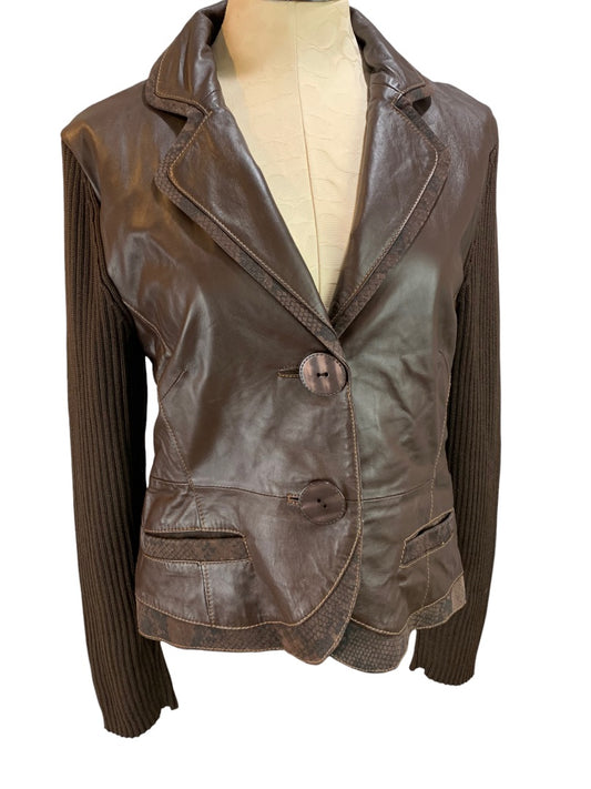 Medium Lisa International Women's New Brown Lamb Skin and Knit Jacket