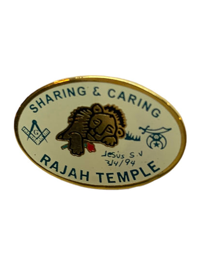 Rajah Temple Vintage 1994 Lapel Pin Sharing & Caring Gold Tone