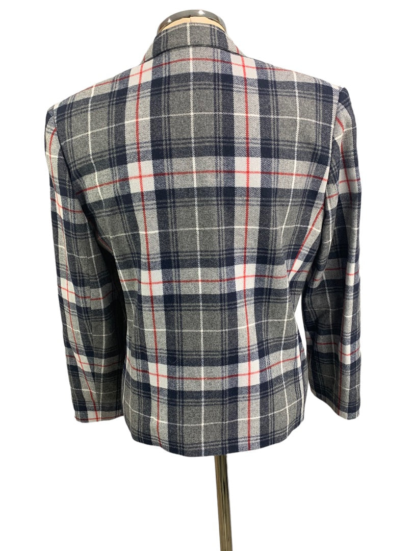 12P Suburban Petites Women's Gray Red Plaid Vintage 1980s Wool Blend Blazer