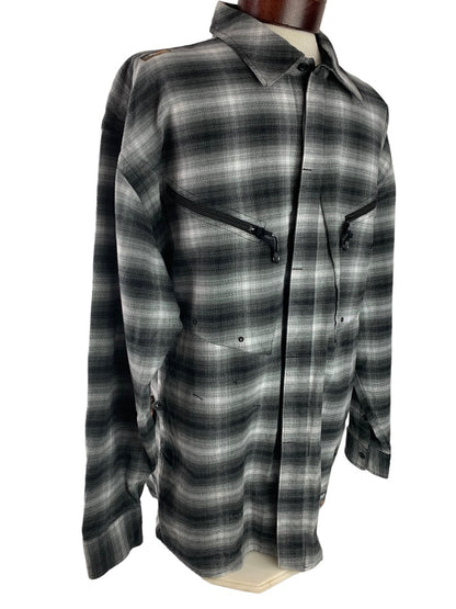 3XL Akademiks akdmks Small Arms Patrol Men's Gray Plaid Flannel Button Up Shirt