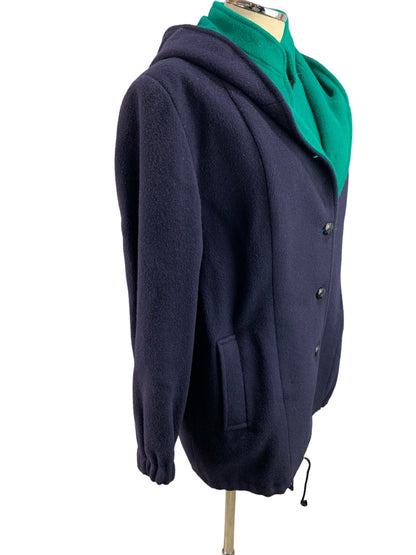 11/12 International Scene Women's Wool Blend Navy and Green Winter Coat Vintage 1980s