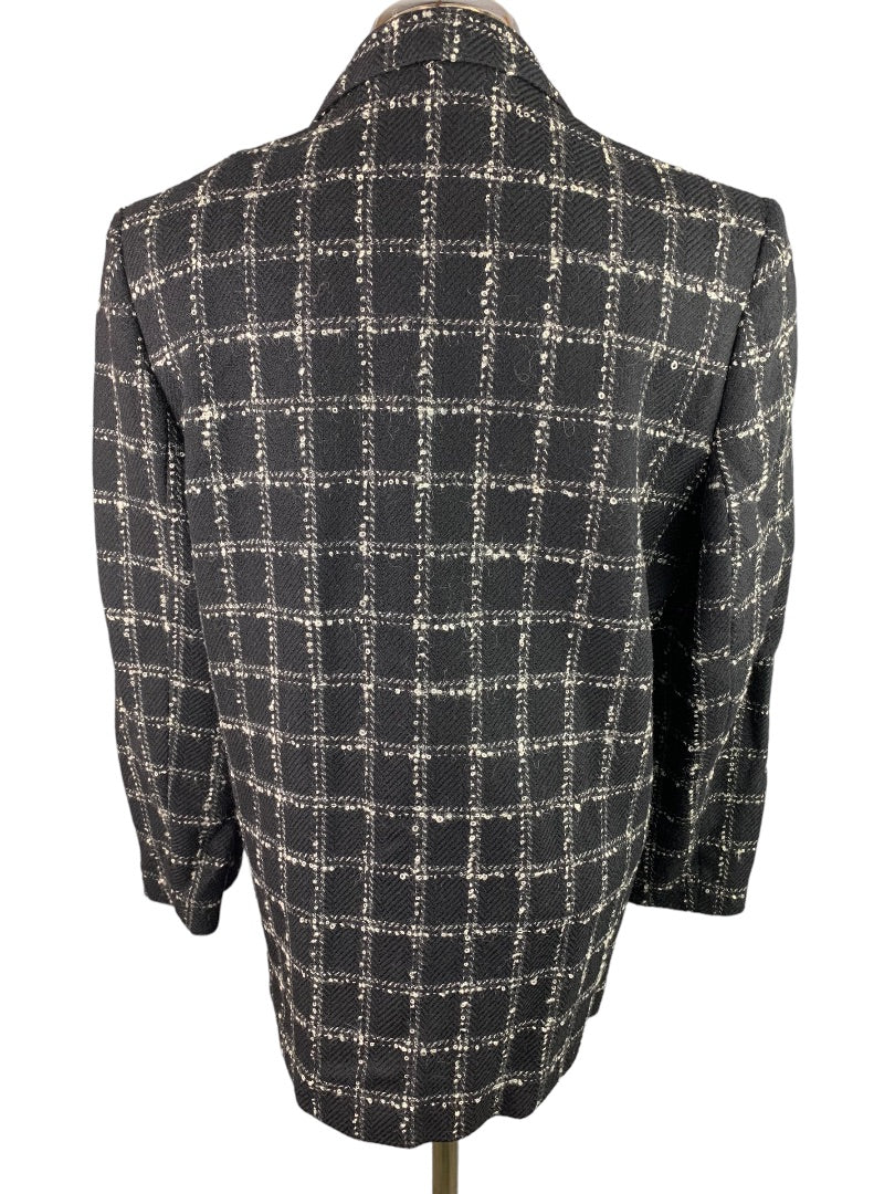 Size 10 Alfred Dunner Women's Wool Black Pattern Open Single Button Blazer Coat Vintage 1990s