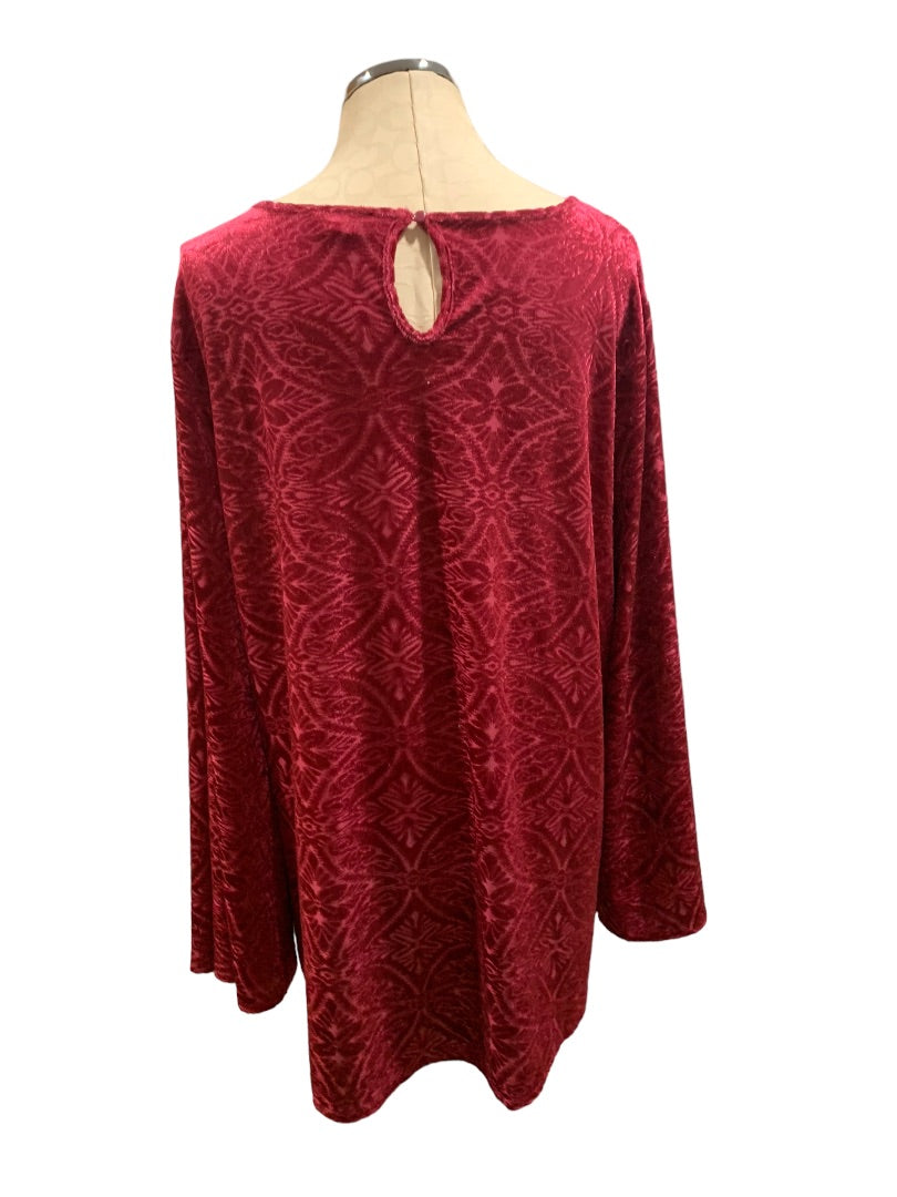 18/20W Cato Woman Textured Velour Raspberry Red Blouse Bell Flared Sleeve Stretch