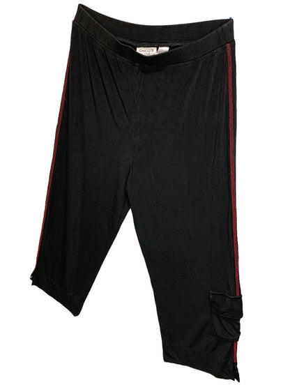 Large Chico's Travelers Women's Black Red Contrast Stitch Pull On Pants Cargo Style Travel Knit