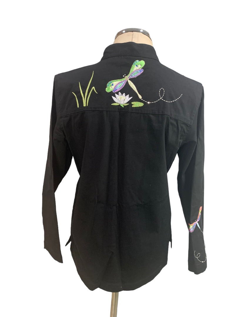 Medium Quacker Factory Women's New Embroided Dragonfly Full Zip Lightweight Jacket