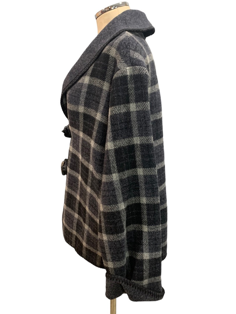 Large Petite Marsh Landing Petites Women's Gray Plaid Wool Blend Toggle Closure Coat Jacket