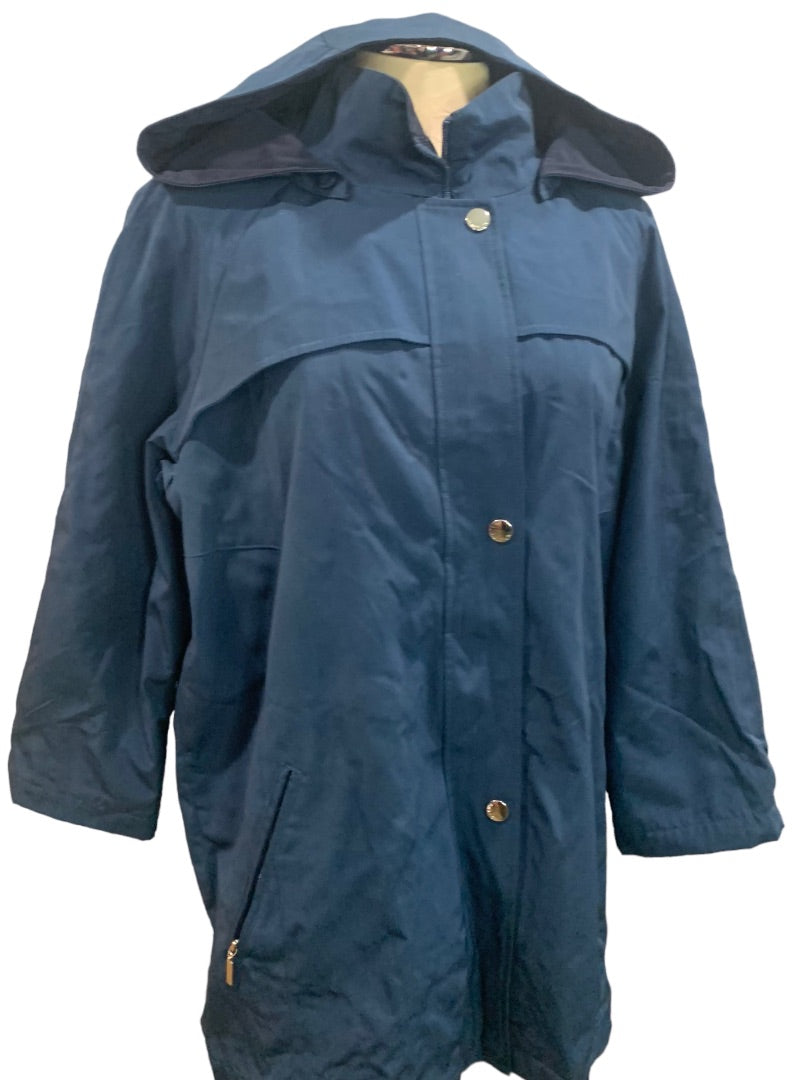 Large Nautica Women's Blue Hooded Coat Removable Hood Full Zip and Snap