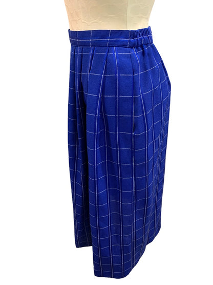 Size 10P Surburban Petites Women's Royal Blue Windowpane Check A-Line Skirt 1980s Vintage