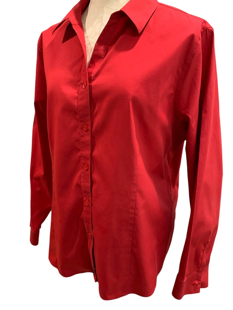 XL Chico's Women's Red Button Up Blouse Cotton Collared Shirt