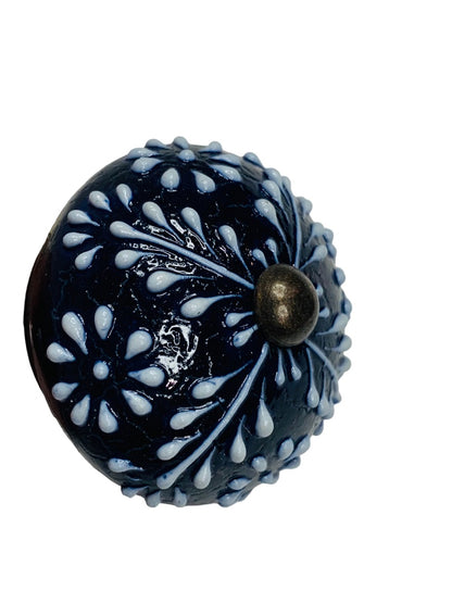 Blue Glass Drawer Pull Rustic Vintage Design Look 2" Diameter 1.25" Bolt New