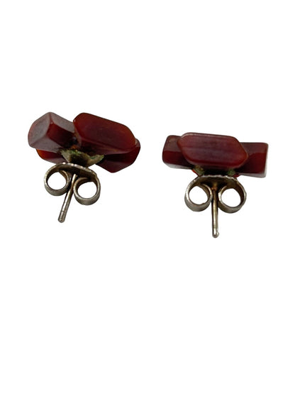 Vintage Small Brown Acrylic Cross Earrings Post Pierced .5"