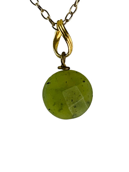 Delicate Goldtone 18" Necklace Green Faceted Removable Stone Pendant