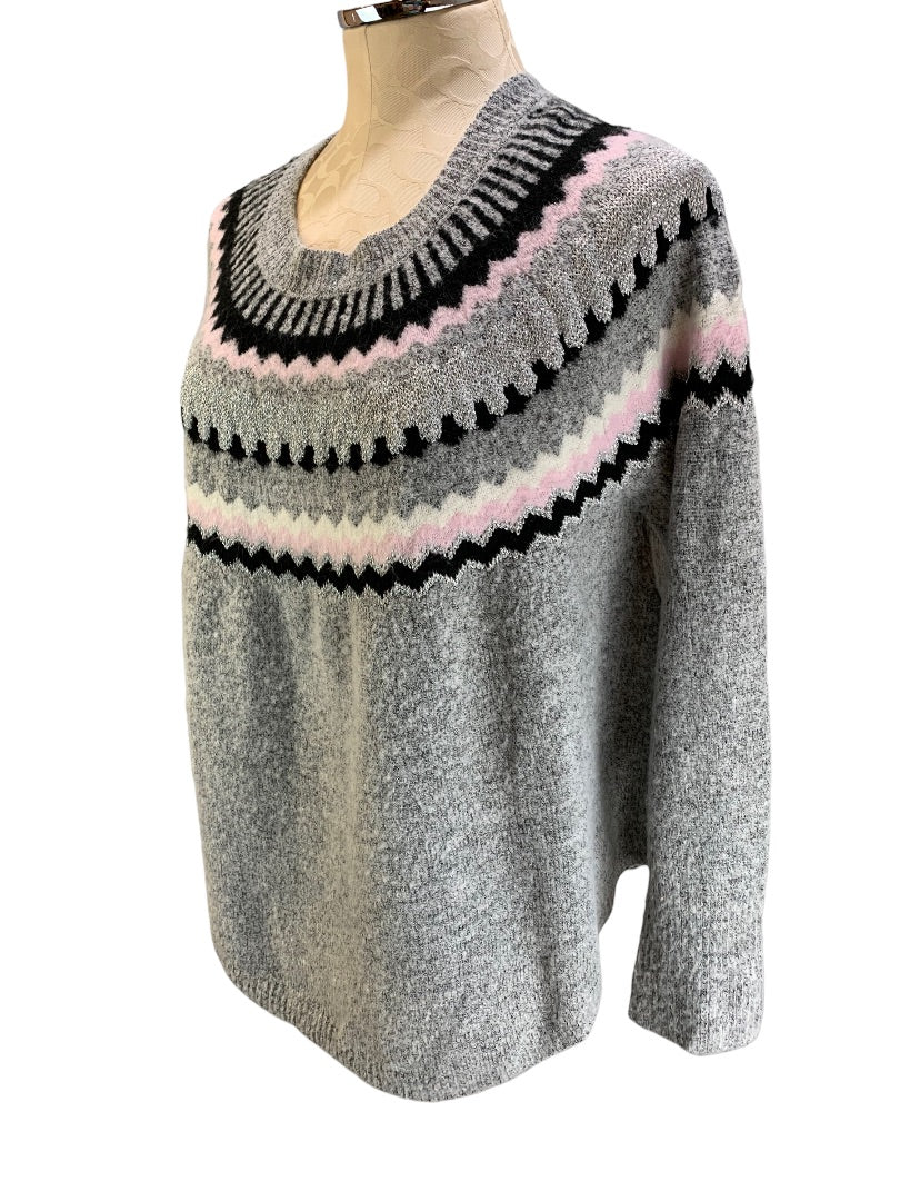 Small Cliche Pink Gray Women's Pullover Loose Fit Sweater Silver Threads