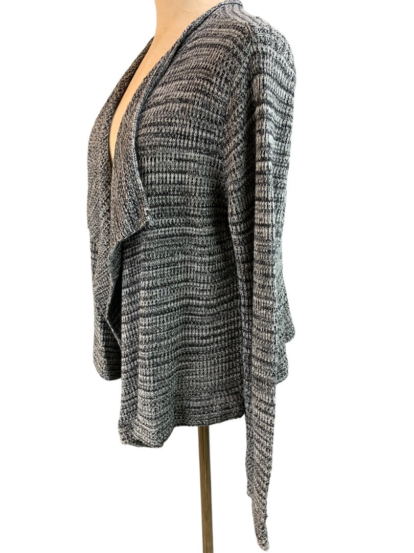 Medium eight eight eight Women's Gray Blue Marled Knit Open Cardigan Drape Front