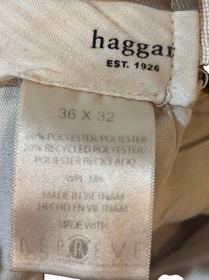 36 x 32 Haggar Men's Brown Micro Houndstooth Cuffed Dress Pants