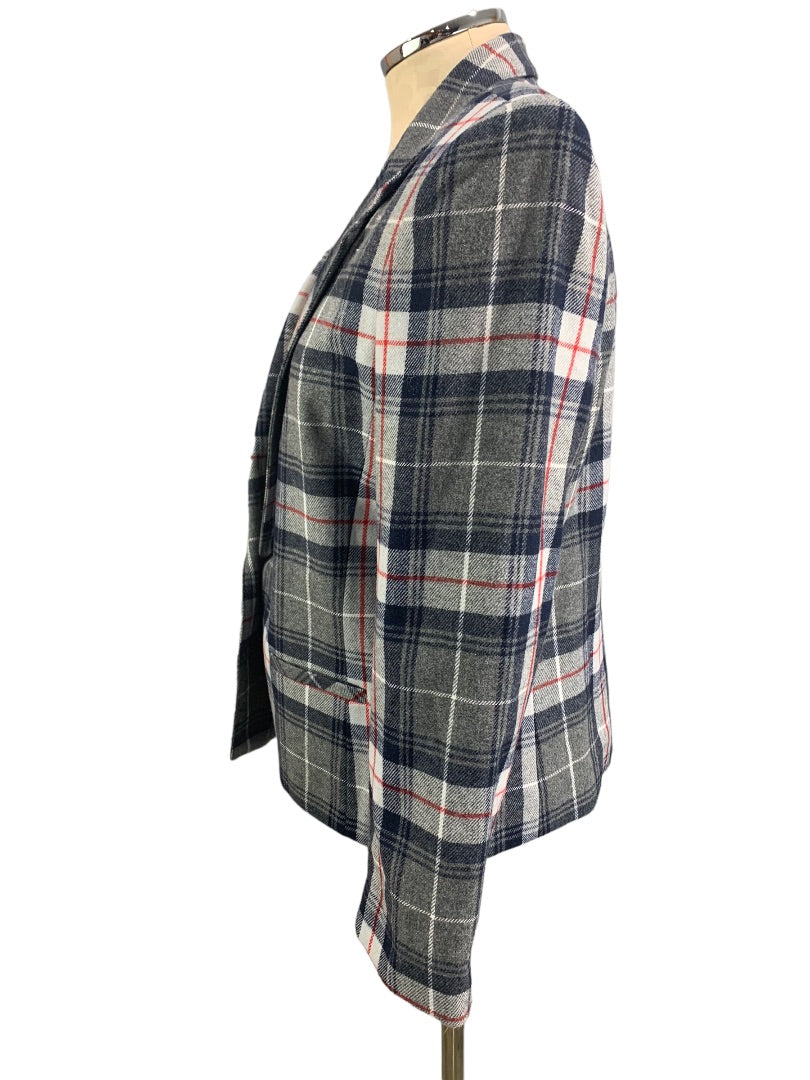 12P Suburban Petites Women's Gray Red Plaid Vintage 1980s Wool Blend Blazer