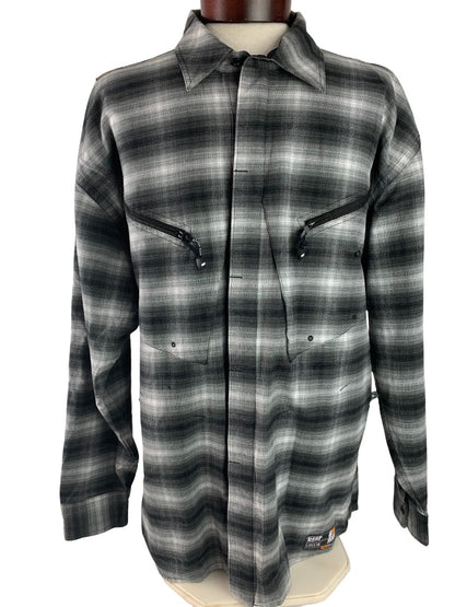 3XL Akademiks akdmks Small Arms Patrol Men's Gray Plaid Flannel Button Up Shirt