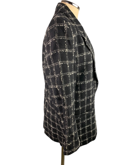 Size 10 Alfred Dunner Women's Wool Black Pattern Open Single Button Blazer Coat Vintage 1990s