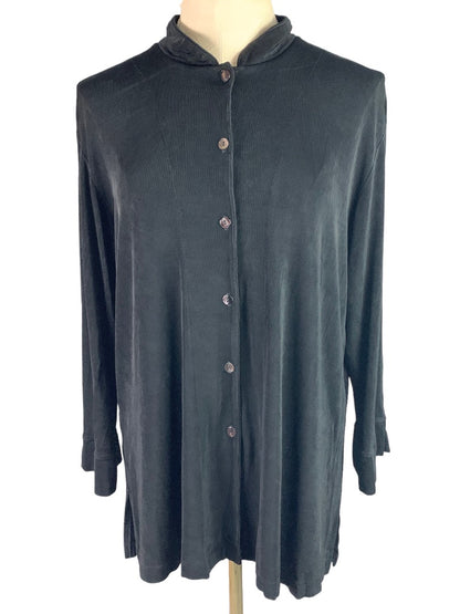 XL Chico's Travelers Button Down Black Travel Knit Shirt Tunic Top Lagenlook