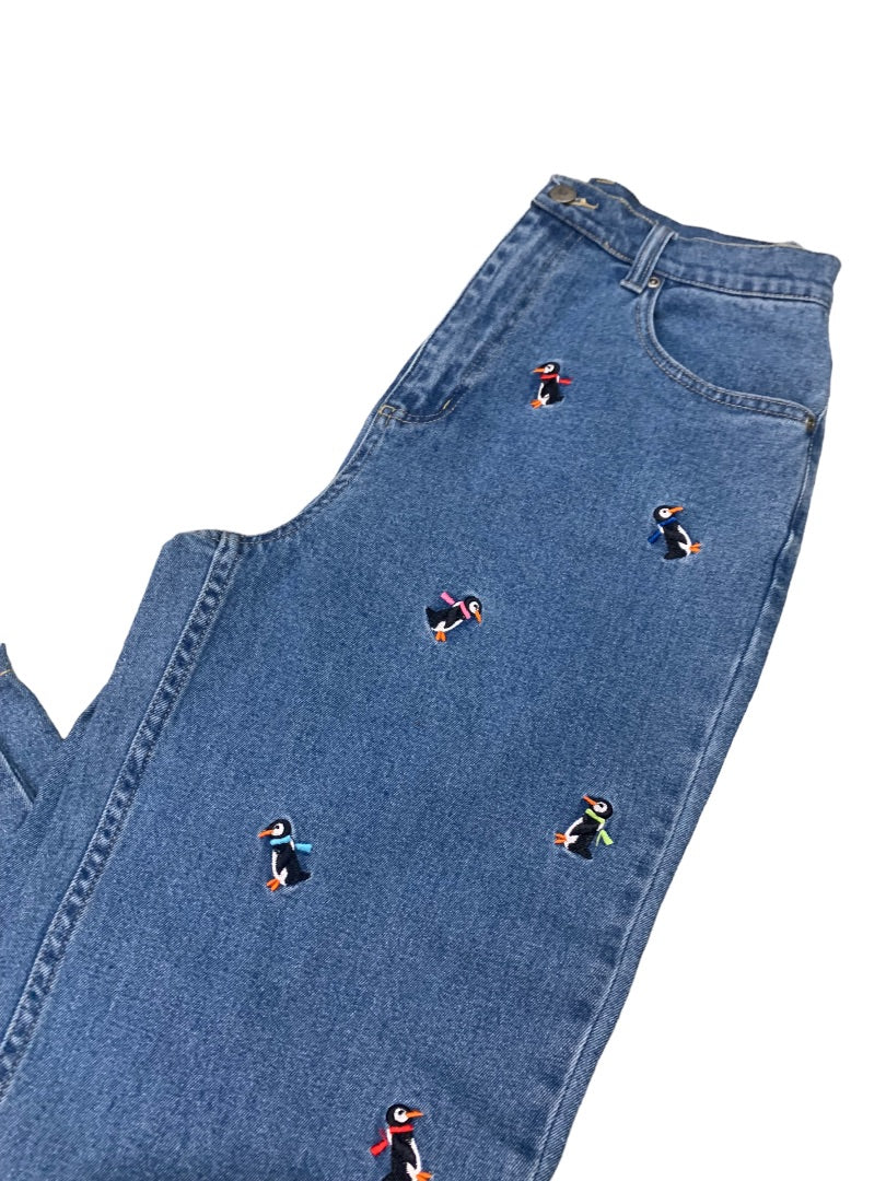 Size 10 Quacker Factory Women's Embroidered Penguin Mom Jeans