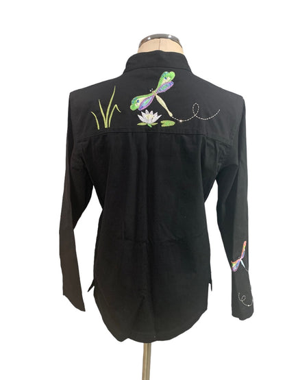 Medium Quacker Factory Women's New Embroided Dragonfly Full Zip Lightweight Jacket