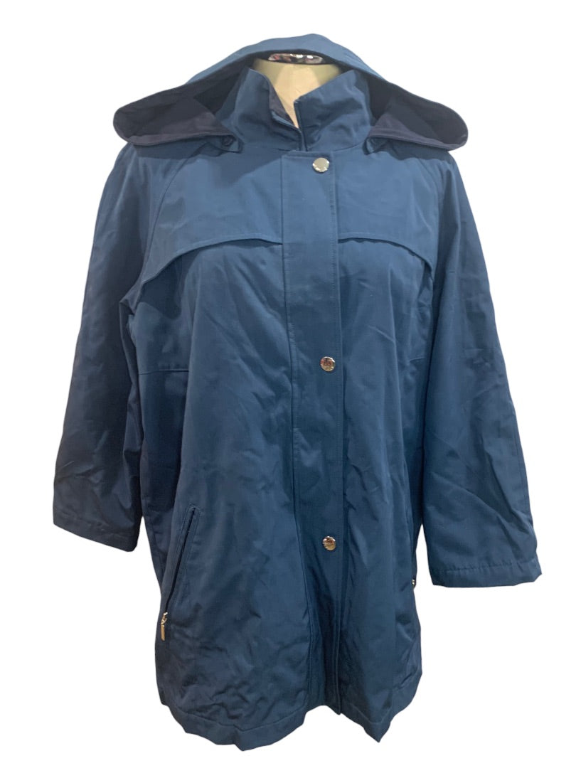 Large Nautica Women's Blue Hooded Coat Removable Hood Full Zip and Snap