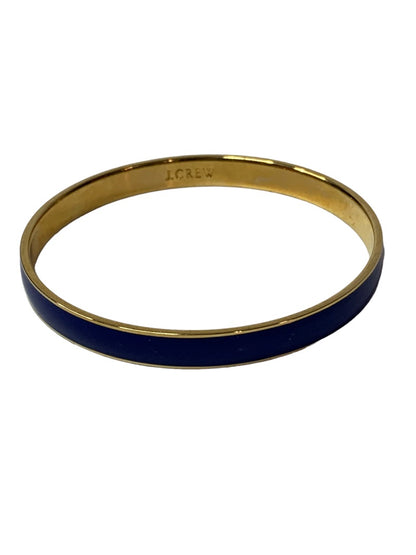 J.Crew Signed Bangle Bracelet Blue Enameled and Goldtone 2.5 Inch Diameter