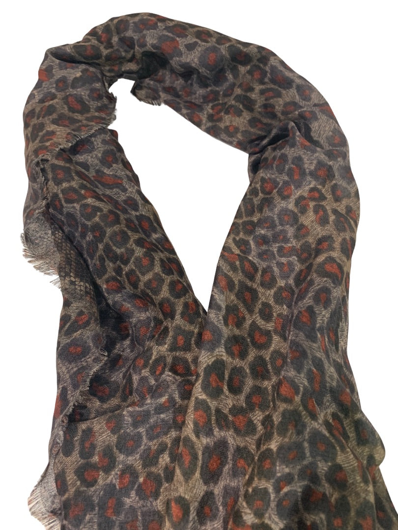 Charlie Paige Sheer Animal Print Snakeskin Reversible Brown Rust Lightweight Scarf 28 x 72