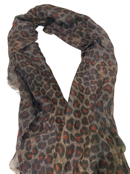 Charlie Paige Sheer Animal Print Snakeskin Reversible Brown Rust Lightweight Scarf 28 x 72