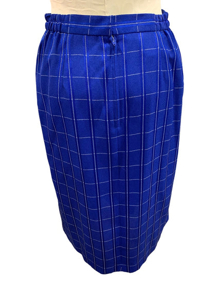 Size 10P Surburban Petites Women's Royal Blue Windowpane Check A-Line Skirt 1980s Vintage