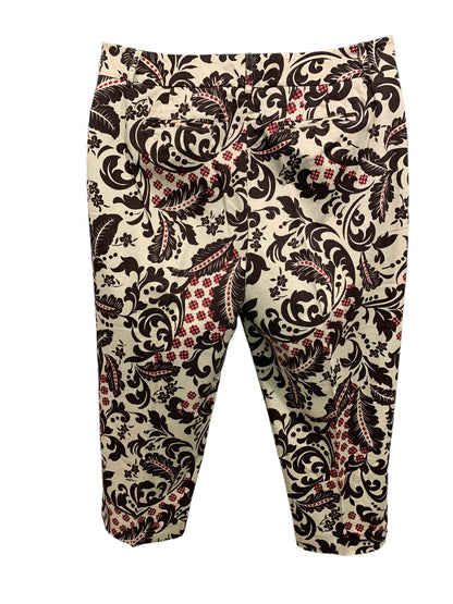 Size 12P Talbots Petites Women's Brown Print Capri Pants Stretch