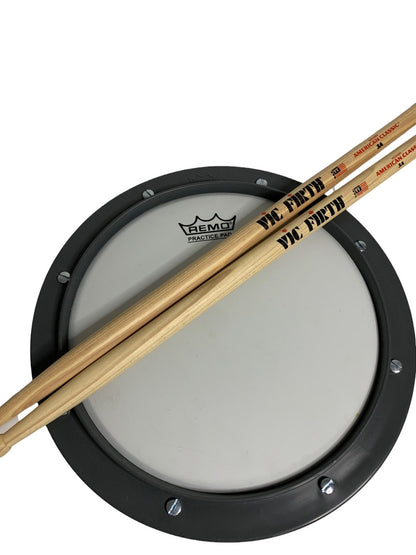 Remo Practice Drum Pad WC Firth Drumsticks 3A Hickory
