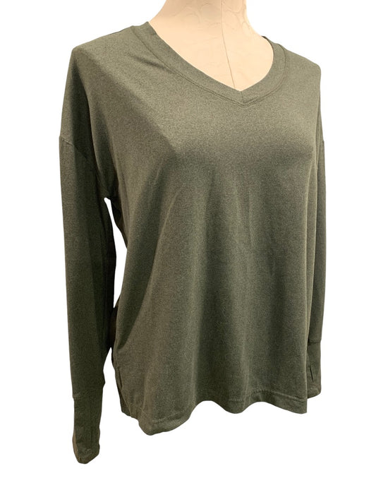 Medium RBX Women's Olive Green V-Neck Tshirt Long Sleeve