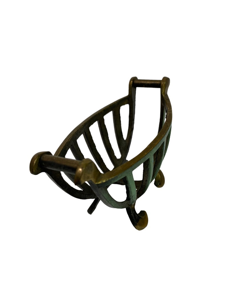Small Metal Basket Made in Israel 4.5"l x 2.5"h Green Paint Brass