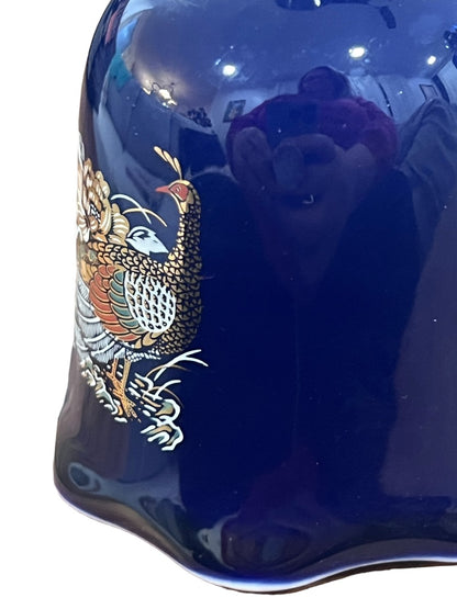 Blue Pheasant and Foliage Porcelain Bell Metallic Art